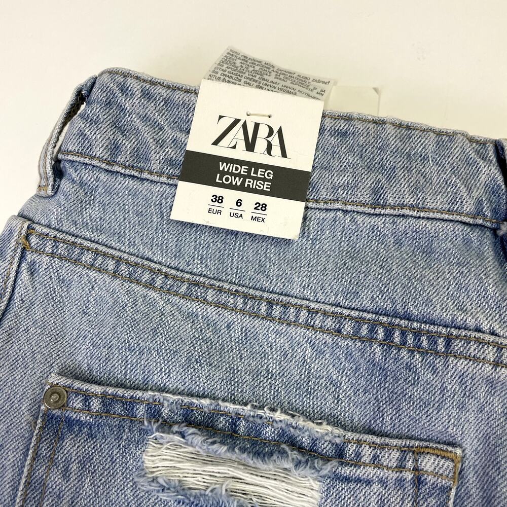 NEW ZARA Wide Leg Low Rise Jeans Size 6 Distressed - Picture 11 of 16